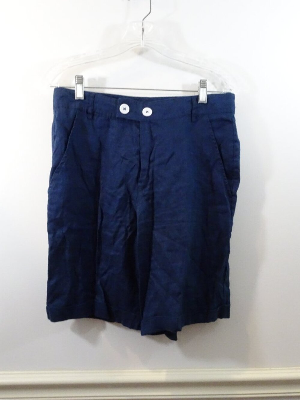 Leoni Al Sole Sheer Blue 100% Linen Shorts Size M Casual Coastal Cruise Beach